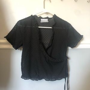 Urban Outfitters Swiss Dot Wrap Top in Black XS